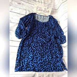 NWOT Ava & Viv Black / Blue Wrap Front Polka Dot Dress 2X
